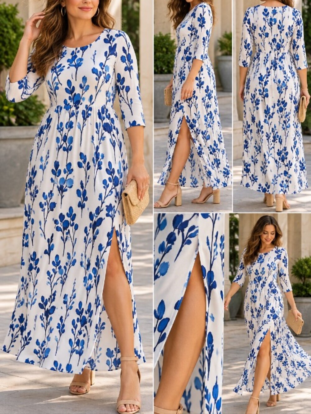 Made With Love XXL Blue White Watercolor Botanical Floral Maxi Dress NWT
